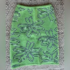 Missoni Sport Vintage Y2K Wool Pencil Skirt Chartreus Green Black & White Floral